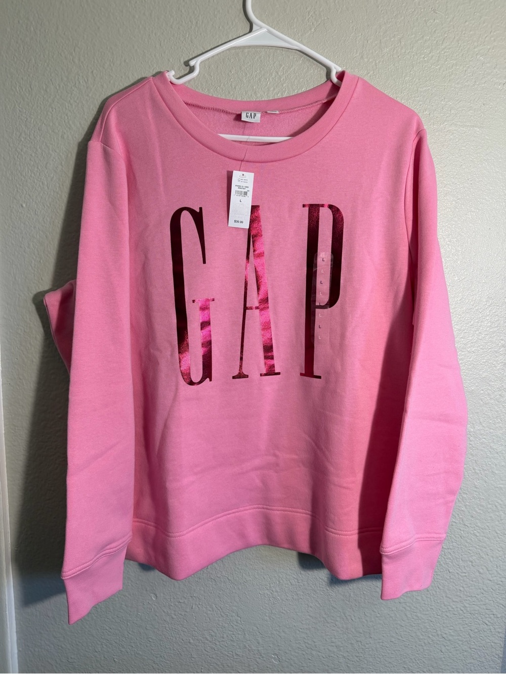 GAP Girls Pink Crewneck Sweatshirt Metallic Logo Size L